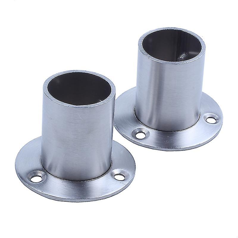 Wardrobe 25mm Tube Stainless Steel Rail Rod End Support Bracket 2pcs