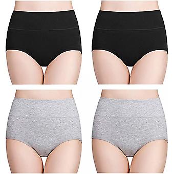Veeki Women's High Waisted Cotton Underwear Ladies Soft Full Briefs Panties Pack of 4, Black+Black+Grey+Grey, 3XL