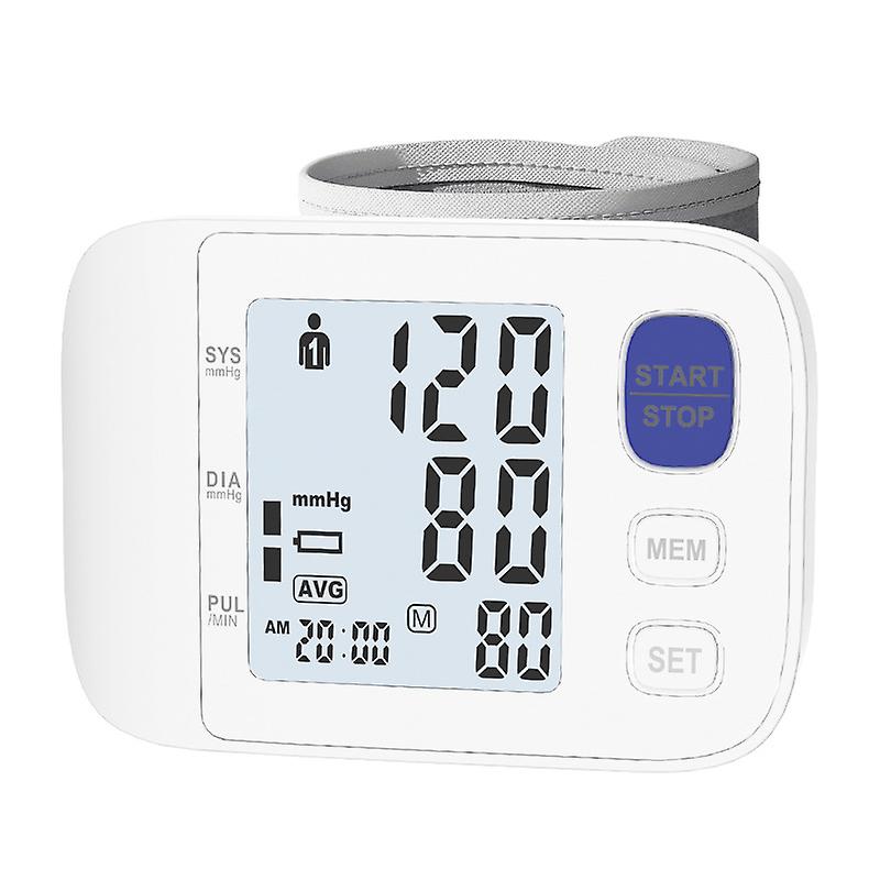 Portable Automatic Blood Pressure Monitor: LCD Screen, Adjustable Cuff, Battery-Powered - White