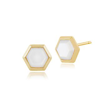Geometric Mother of Pearl Prism Stud Earrings in Gold...