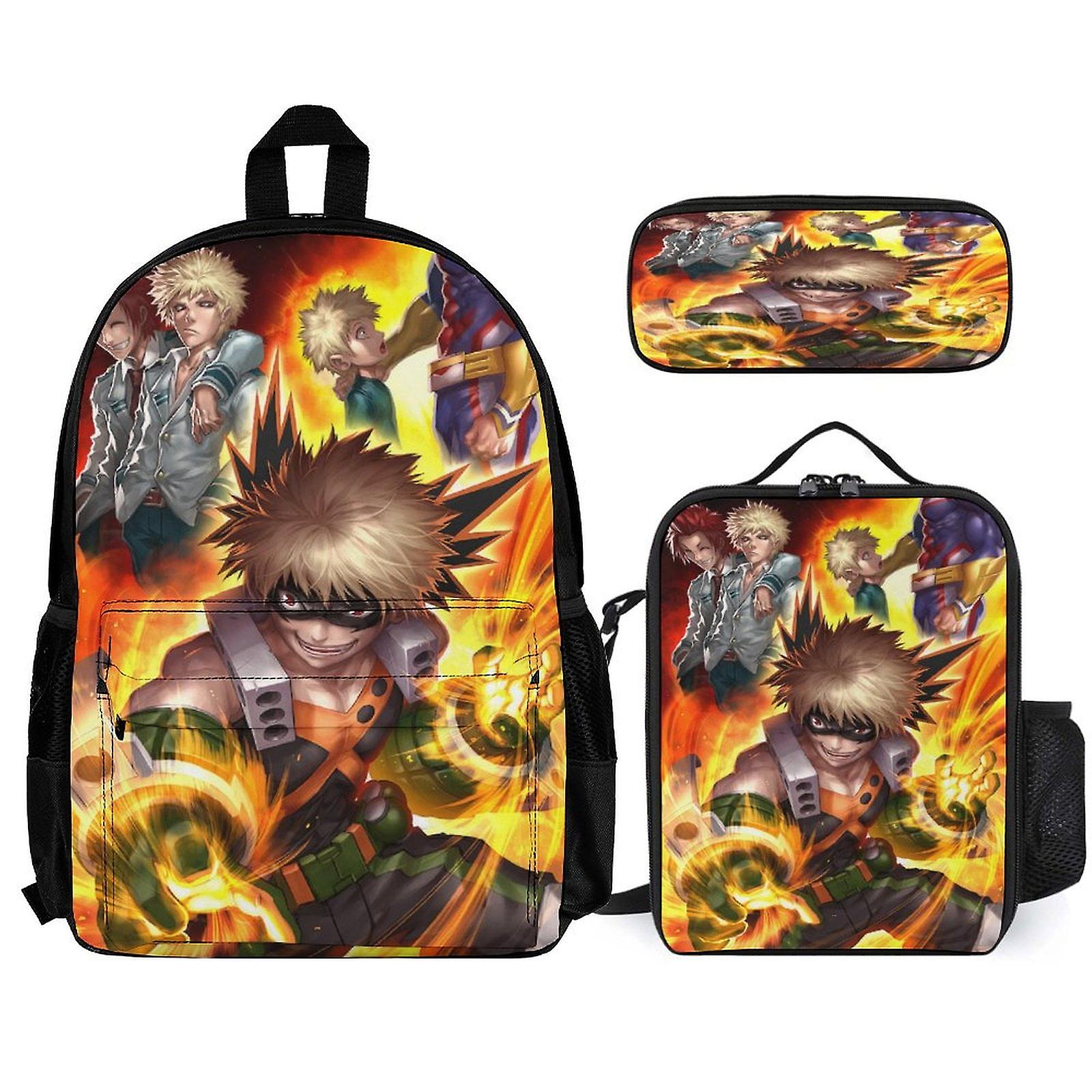 My Hero Academia Backpack 3 قطع مجموعة حقيبة ظهر للكمبيوتر المحمول مع حقيبة غداء مقلمة
