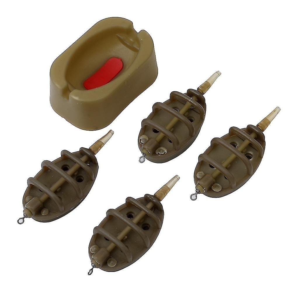 Feeder Fishing Quick Release Method Feeder Mold Method Carp Fishing Feeder and Mold (5 Pieces, Brown