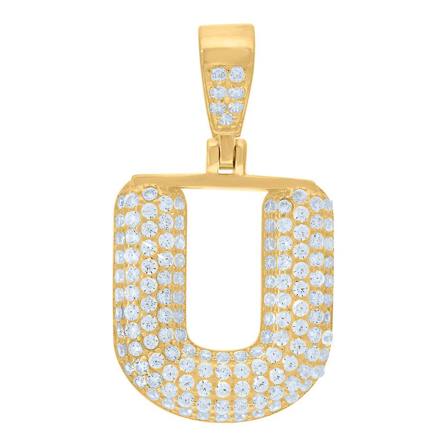 925 Sterling Silver Yellow tone Unisex Cubic Zirconia Letter Name Personalized Monogram Initial Alphabet U Charm Pendant