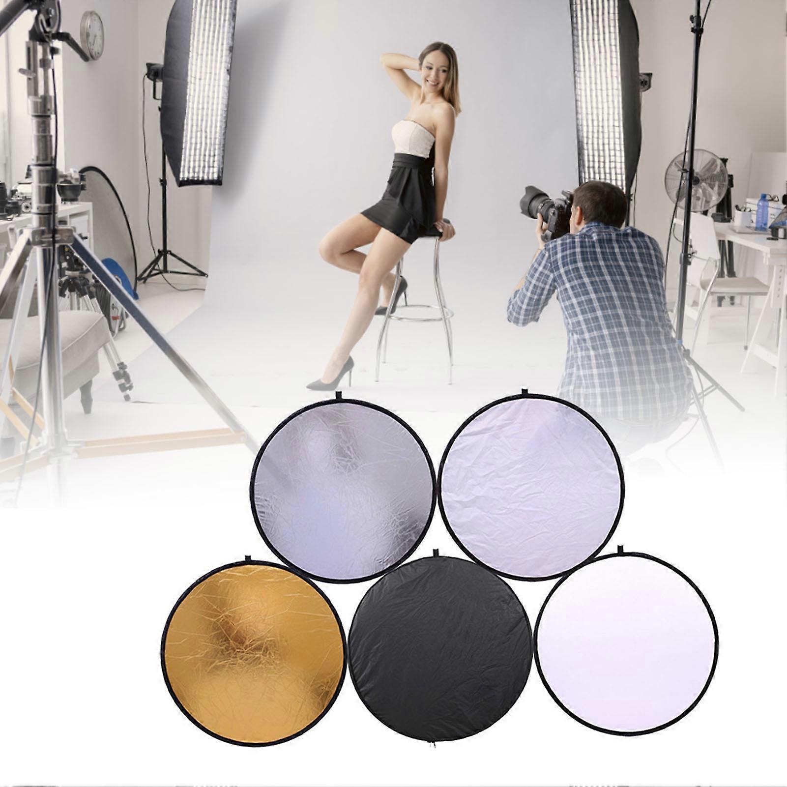 Light Reflector 80CM 5 in 1 Multi Disc Collapsible Circular Reflector for Photography Translucent Silver Gold White and Black 
