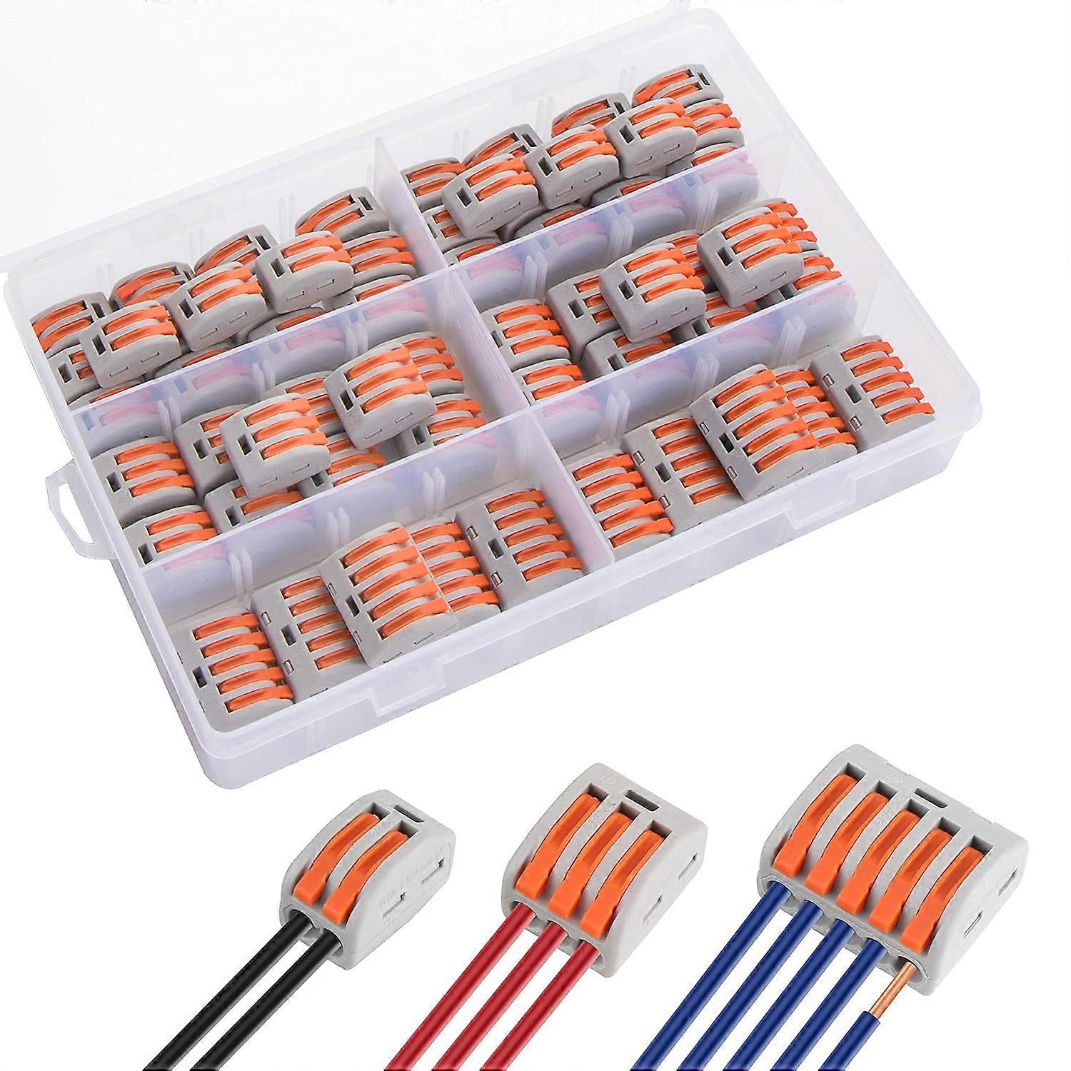 60pcs Electrical Connectors with Joystick, Quick Cable Wire Connector, Auto Connection Terminals, 30pcs 2 Inputs, 20pcs 3 Inputs, 10pcs 5 Inputs