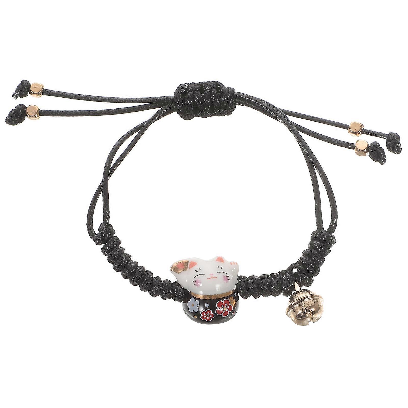 Fortune Cat String Bracelet Adjustable Ceramic Fortune Cat Woven Bracelet