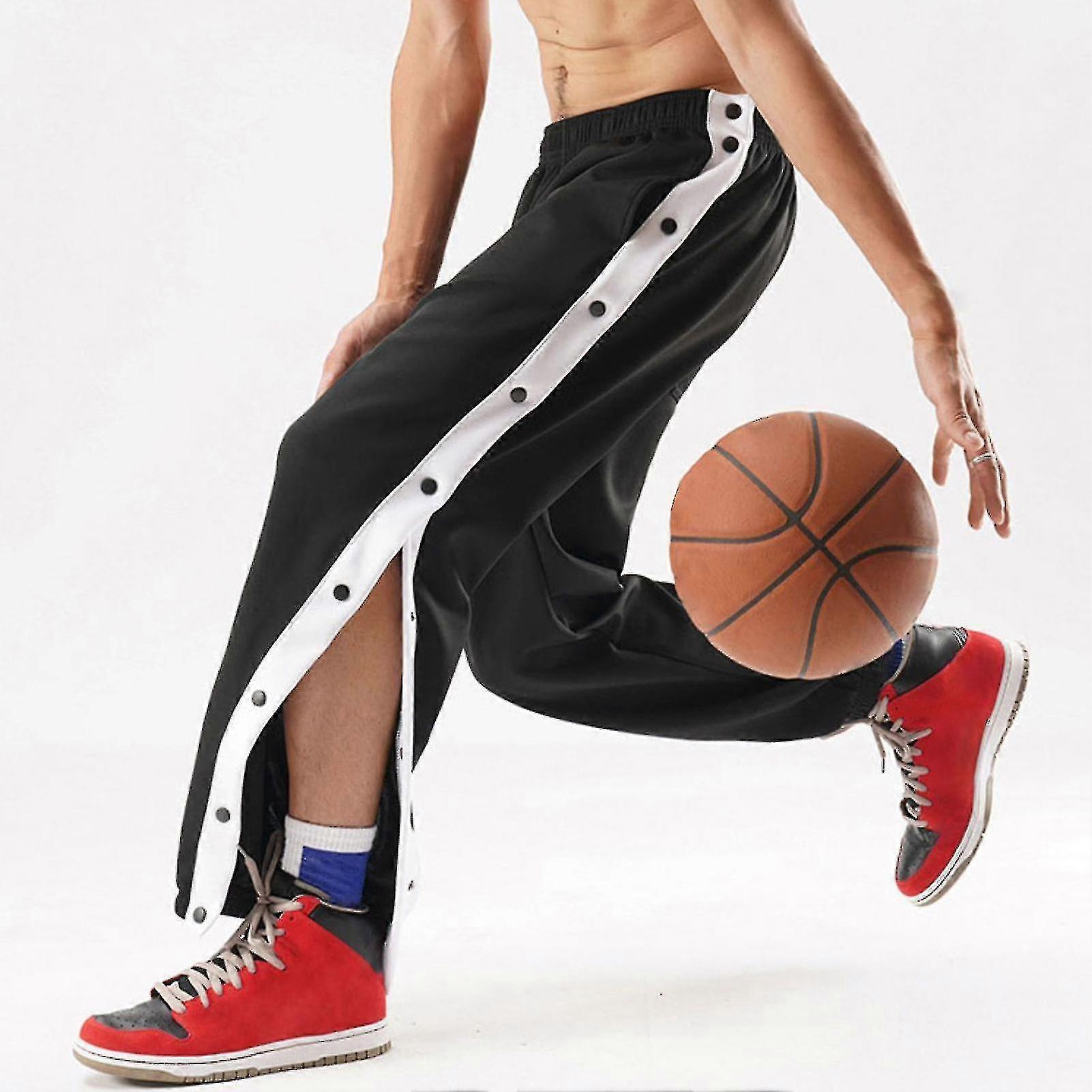 Men Mid-rise Buttons Pants Splicing Basketball Training Sweatpants