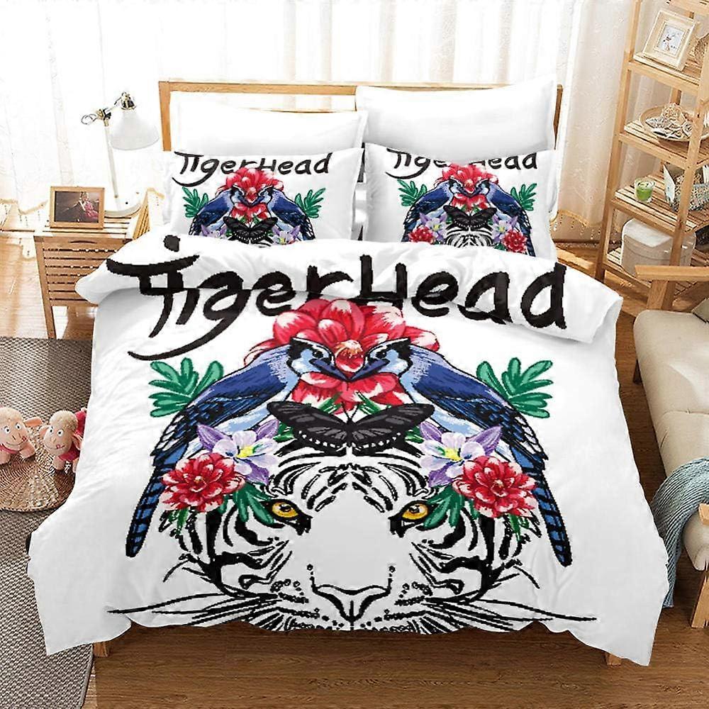 Beddengoed sets Children's Flower Tiger Bedding Set met Microfiber Dekbedovertrek en Kussensloop, Digitale Print D 135*200 CM