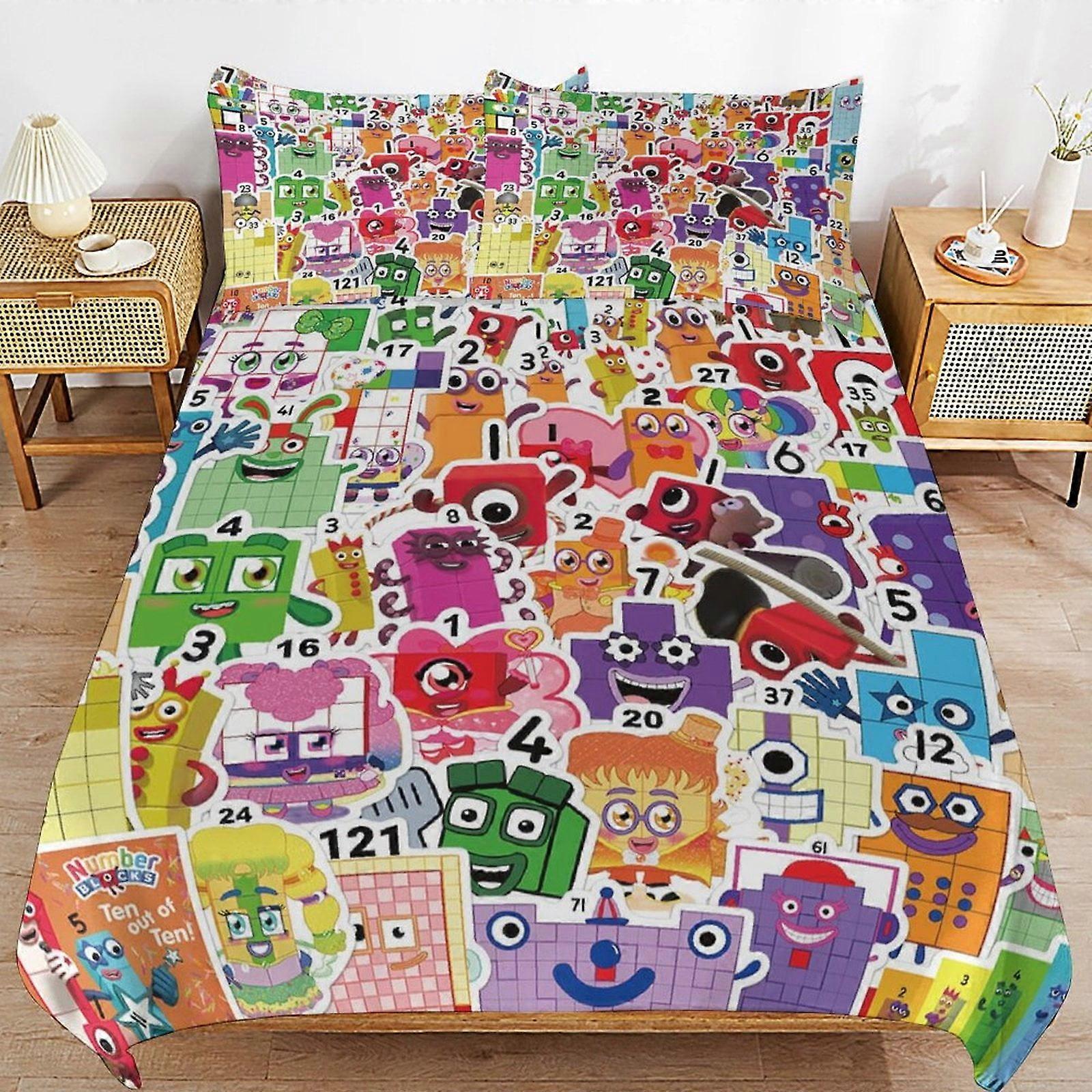 x153 Numberblocks Capa de Edredom de Cama Conjuntos de Cama de Microfibra Impressos em 3D Conjuntos de Edredom Leve de 3 Peças, 1 Capa de Edredom e 2 Fronhas para Crianças Menino