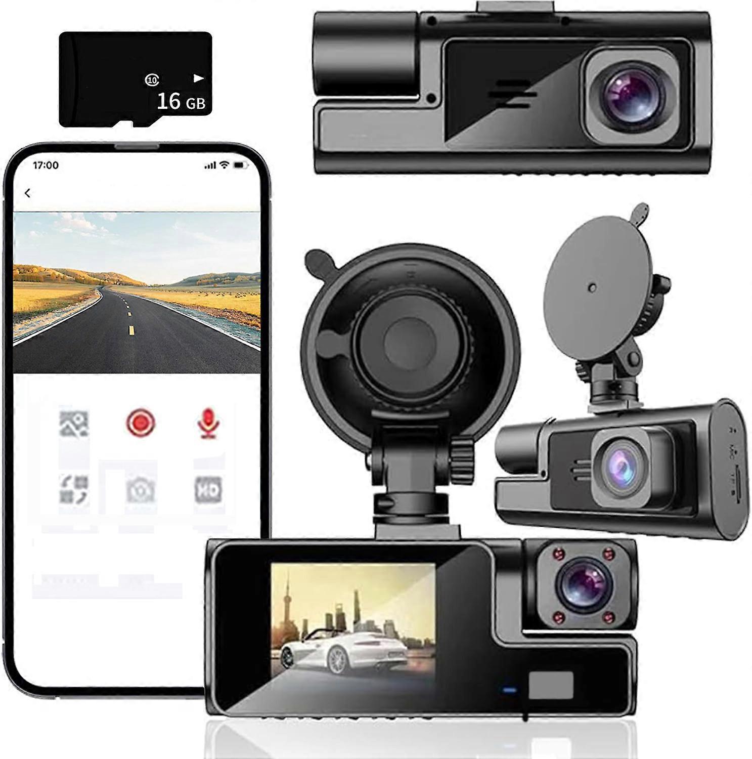 Dash Cam foran og inne 1080P FHD dashbordkamera med infrarød nattsyn 140 grader bred parkeringsmonitor Loop Recording APP og gratis 32GB Card Flye
