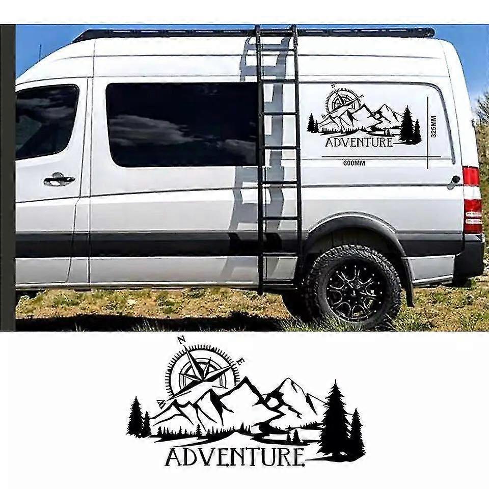 Adventures Await Vinyl Sticker – Mountain Compass Camper Van Decal For Car, RV, Truck