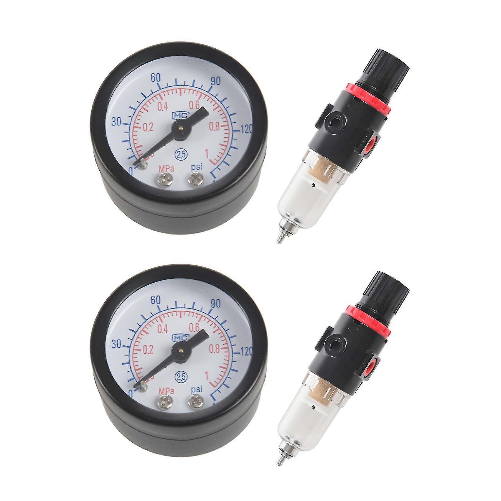 2x 1/4 Air Compressor Filter Water Separator Trap Tools Kit With Regulator Afr-2000