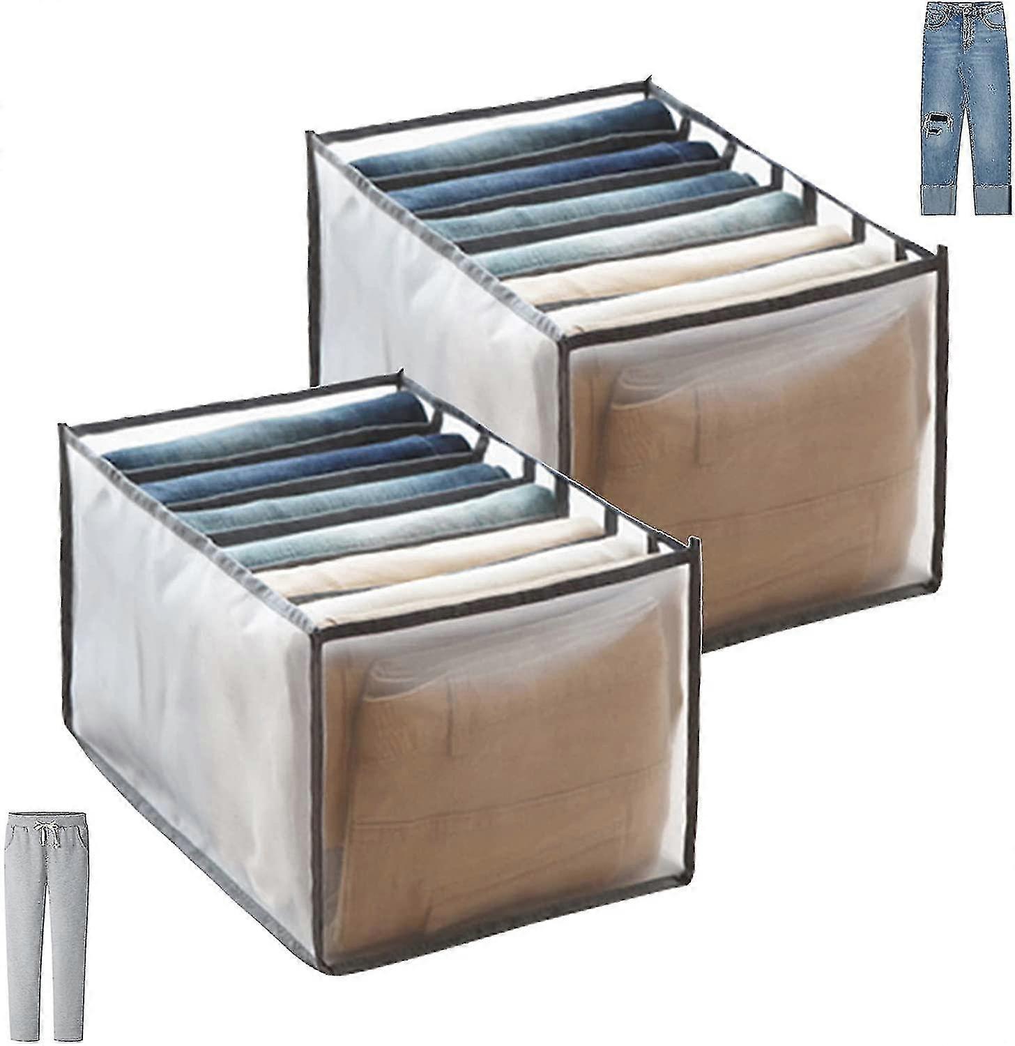 2 Pcs Jeans Organizer Storage Drawer Pants Foldable Mesh Wardrobe, Large Capacity Wardrobe Closet Box Dividers For Clothes Pants Drawer Storage