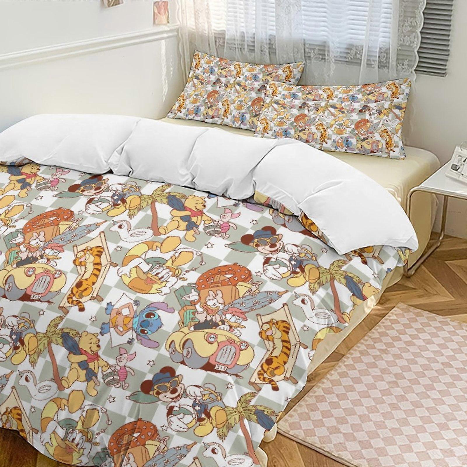 v7316  Bed Sheets Bedding Stitch Winnie The Pooh Comforter Set Soft 3 Pcs Twin Bedding Sets Thicken for All Season, 1 Comforter  2 Pillow Shams  Bed S