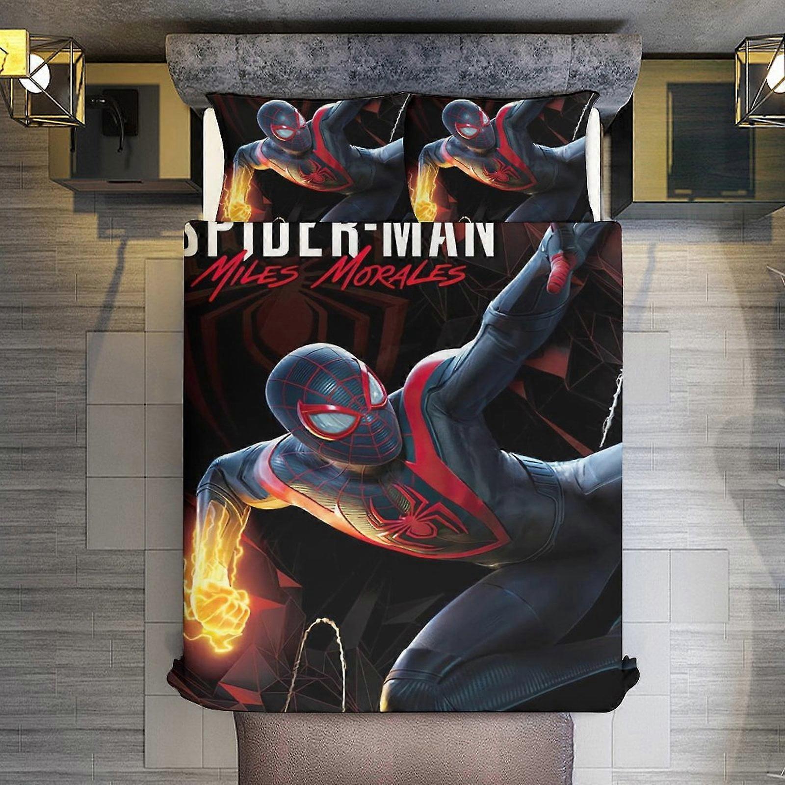 v748  Bed Sheets Bedding Spider-Man Miles Morales 3 Piece Sets Full/Queen Size - Reversible Microfiber Quilts with 2 Shams Soft Lightweight Bedspread