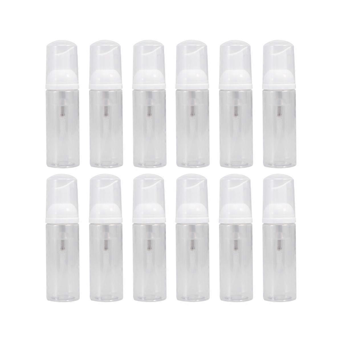12pcs Transparent Dispenser Bottle Column Pump Dispenser Refillable Empty Bottle with Lid 50ml