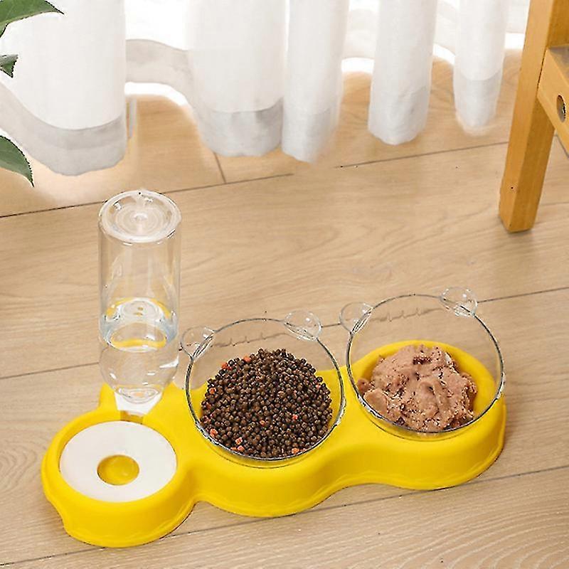 Triple Dog Cat Bowls Automatic Pet Feeder 15tilt And 360rotatable Double Food Bowl With Automatic Water Bottle Bowl Detachable Small And Medium
