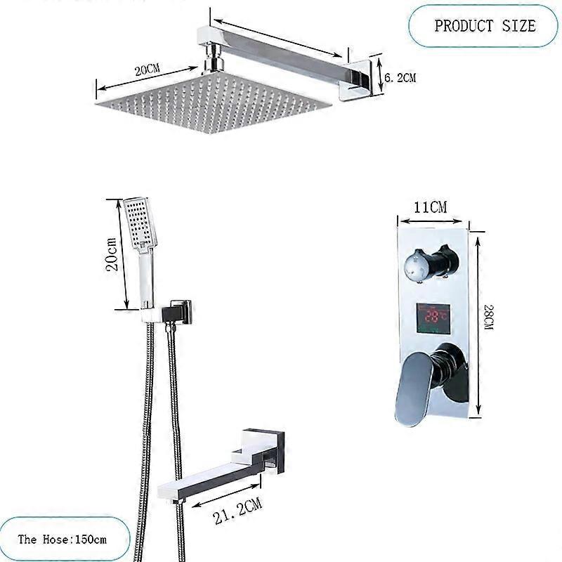 Concea Instal Chrome Temperature Display Shower Faucet Set Rain Bathroom Faucet Rotatble Spout Faucet Torneira do banheiro