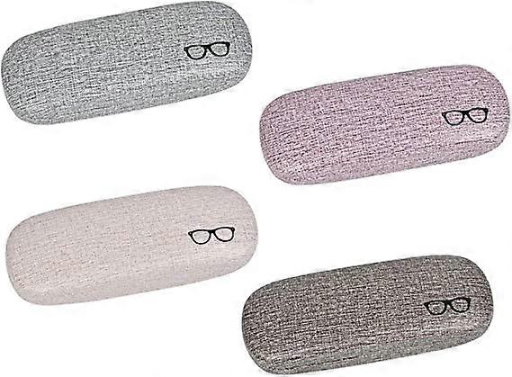 4 Pack Linen Canvas Hard Glasses Case, Sunglasses Protective Box with 4 Glasses Cloth (4 Colors)