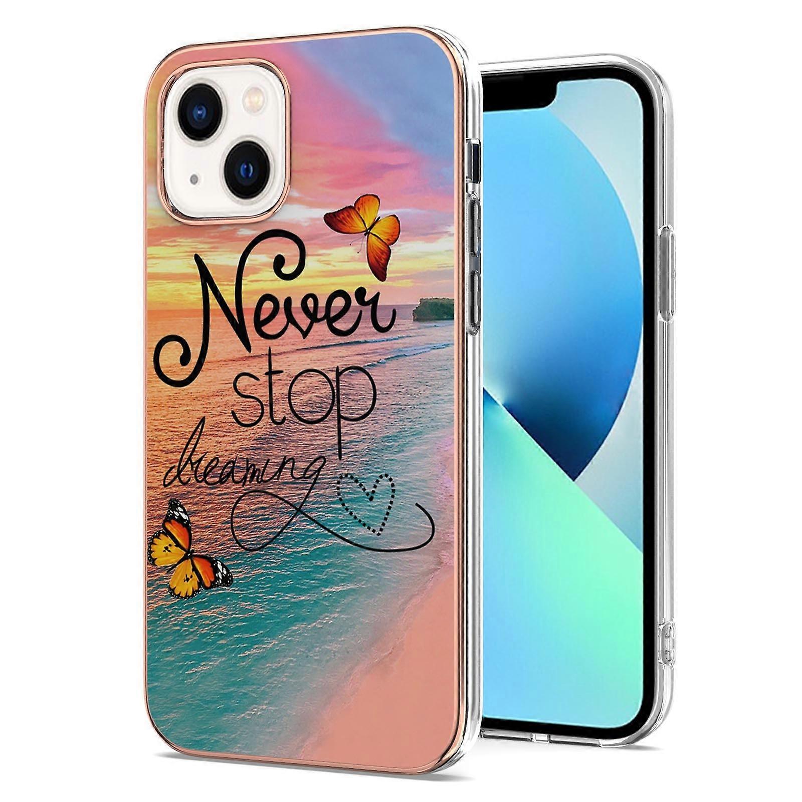 For iPhone 14 Plus Electroplating Pattern IMD TPU Shockproof Case