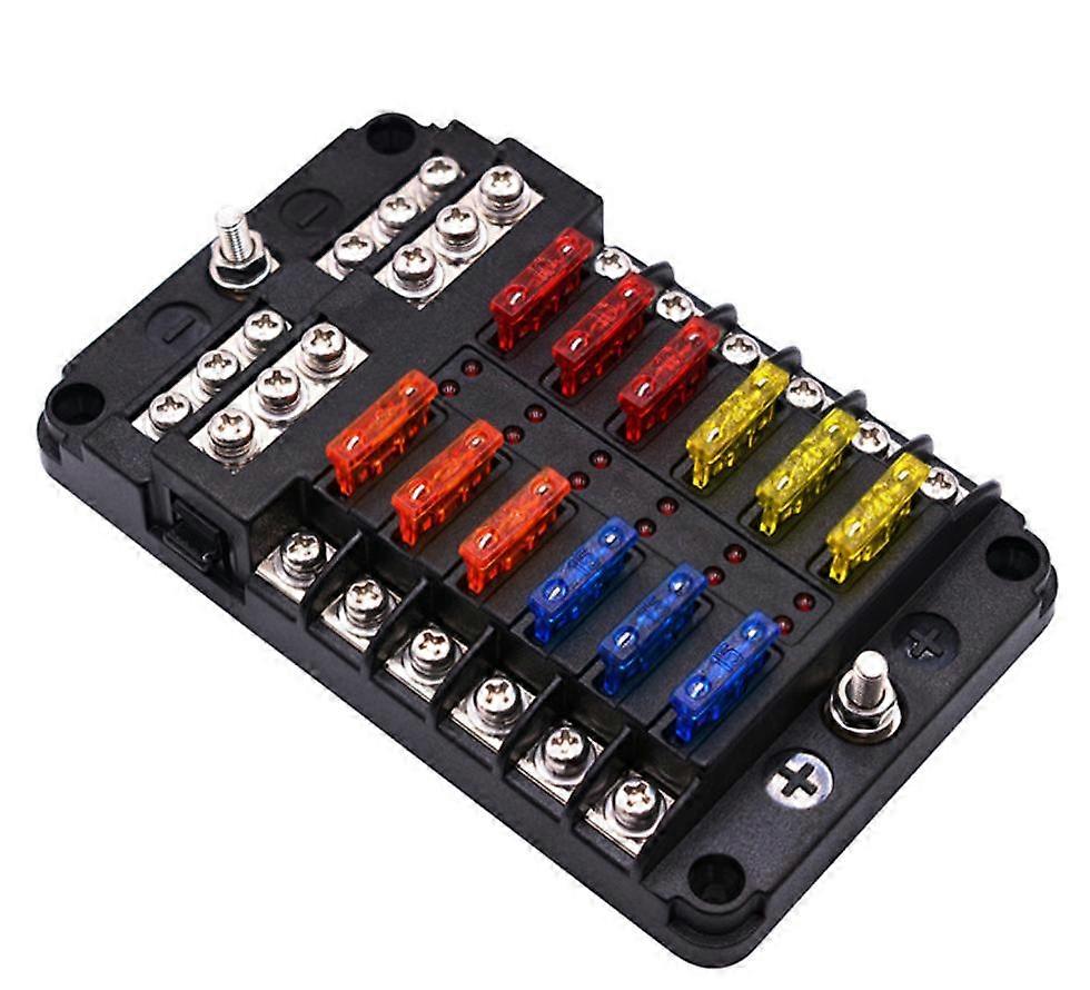 Plug-in car fuse box with LED indicator for cars, off-road vehicles, buses, yachts