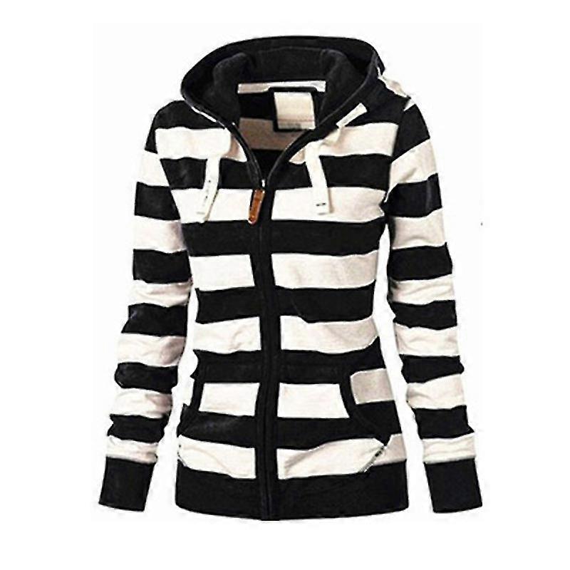 Donna a righe leopardata stampa Select Zip Jacket Pullover Felpa con cappuccio