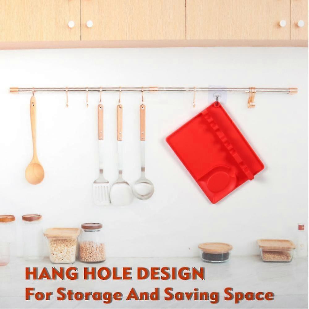 Silicone Spoon Rest 2 In 1 Larger Size Silicone Spoon Holder For Stove Top, Upgraded Utensil Rest With Drip Pad Include 5 Slots & 1 Spoon Holder, Easy