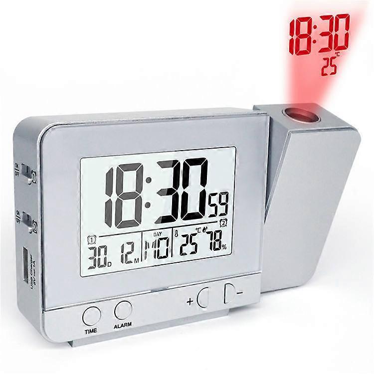 Projector Alarm Clock with Dual Alarms, Digital Alarm Clock USB Charging Alarm Clock, Snooze Function, Indoor Temperature Humidity, 12/24 Hours, Date
