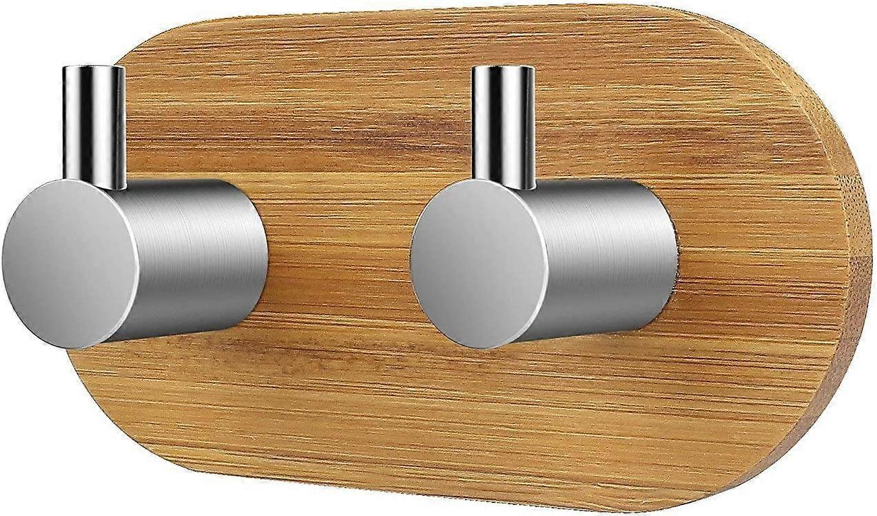 Adhesive Hook, Wall Hooks for Bathroom Towel Holder Hooks Kitchen Bedroom Stick Hook, Bamboo and Stainless Steel
