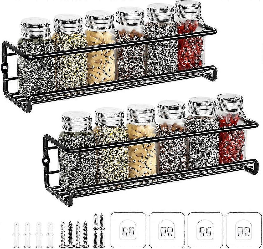 Kitchen Spice Rack, 2 Pack Metal Spice Shelf Without Drill for Kitchen Wall