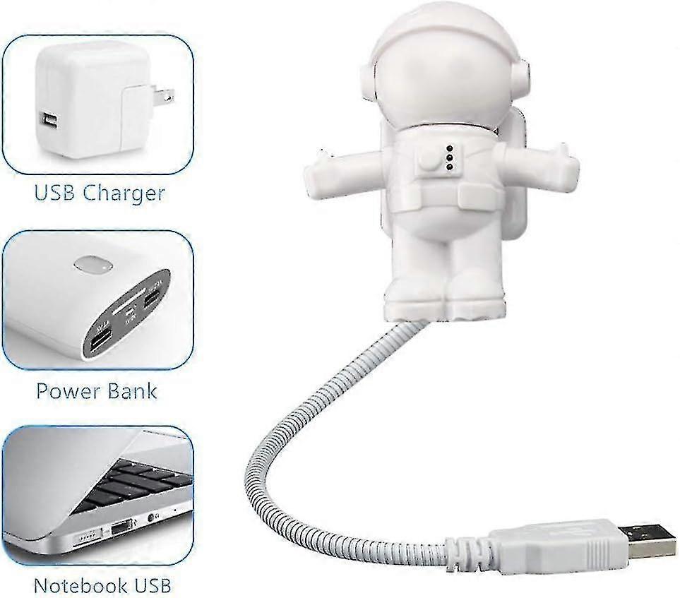 2 Pcs Usb Led Reading Light Lamp, Creative Spaceman Astronaut Eye-care Flexible Usb Light Led Laptop Lamp On/off Switch For Notebook Laptop, Desktop