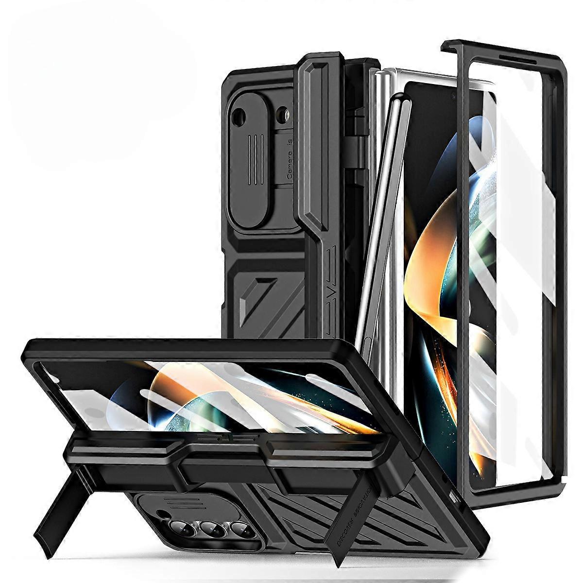 for Samsung Galaxy Z Fold 6 Case, Built-in Tempered Glass Screen Protector & Stand, Military-Grade Protection,Sliding lens cover protectionPhone Case