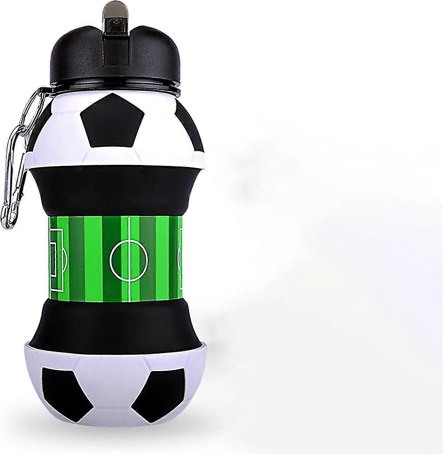 サッカーウォーターボトル - 男の子と女の子のためのユニークなサッカーギフト - クールなキッズウォーターボトル、折りたたみ式、漏れ防止 - 男の子ウォーターボトル - BPA無料 - 550