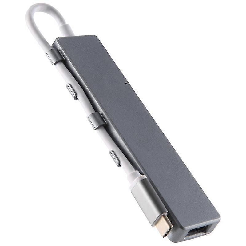 Portable USB Hub 4-Port Type-C Female Interface USB 3.0 Data Hub, Suitable for Windows/ ,Gray