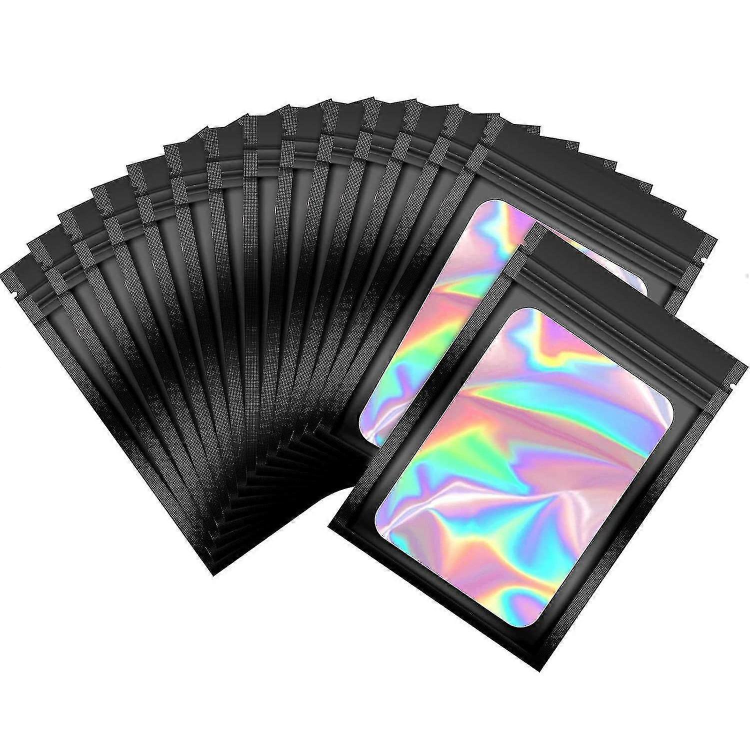 100 pc luktsikker mylar poser resealable lukt bevis poser holografisk emballasje pose med klart vindu for mat