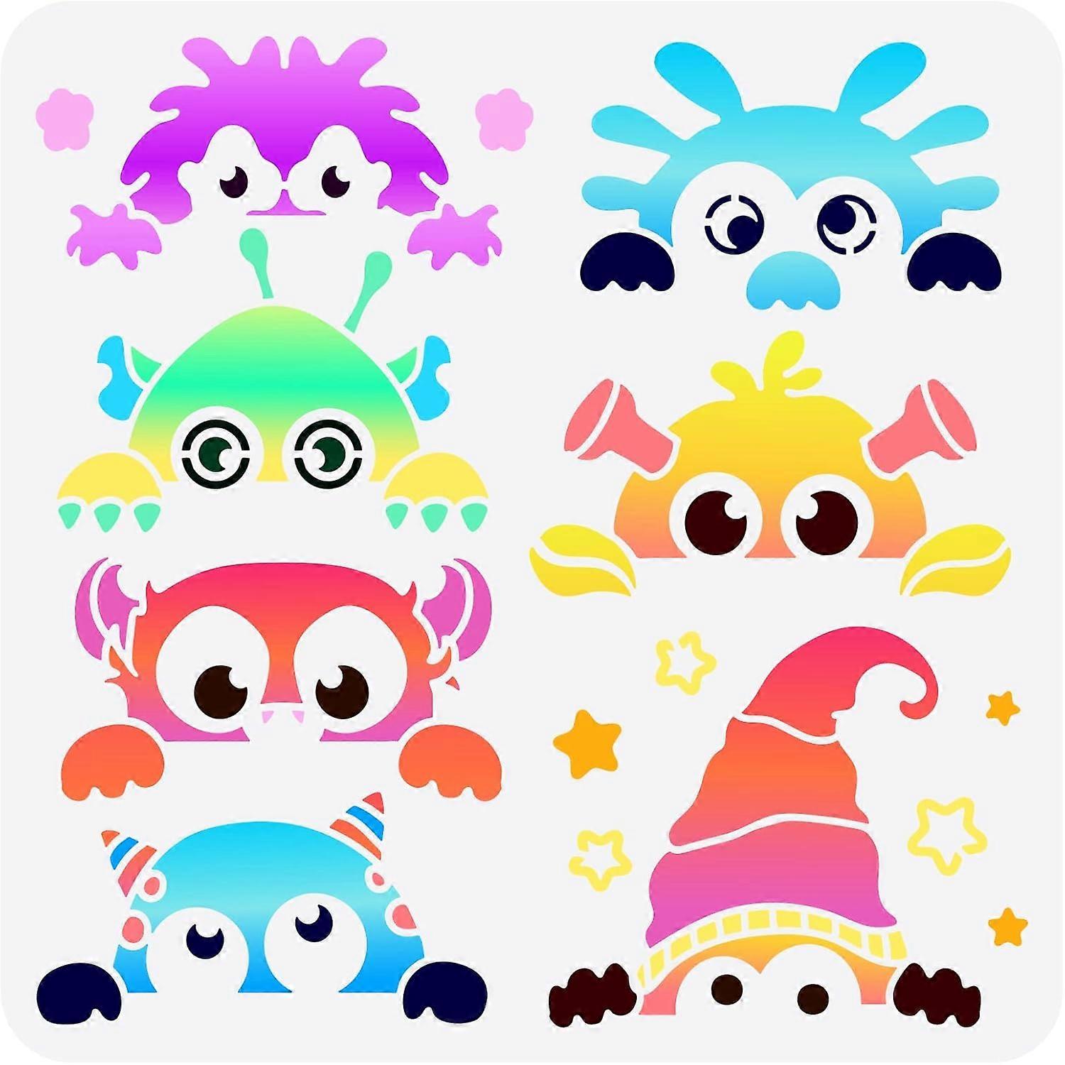 Little Peepers Stencil 11.8x11.8 inch Little Monster Painting Stencil Plastic 7 Styles Monster Patterns Stencil Reusable Creative DIY Crafts and Decor