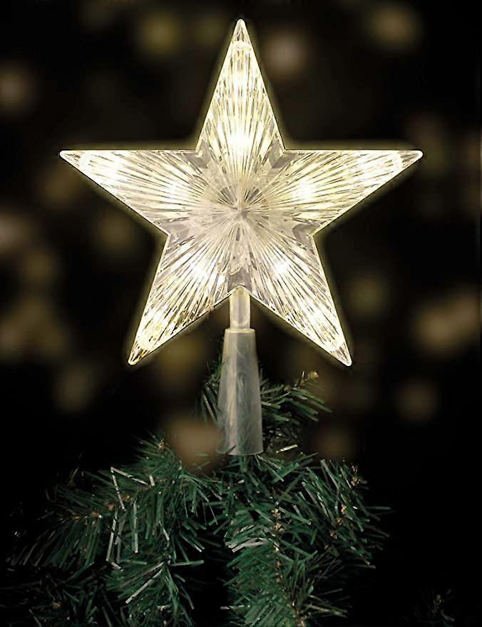Punta per albero di Natale con 10 LED, a batteria (batterie non incluse), in bianco caldo, a forma di stella