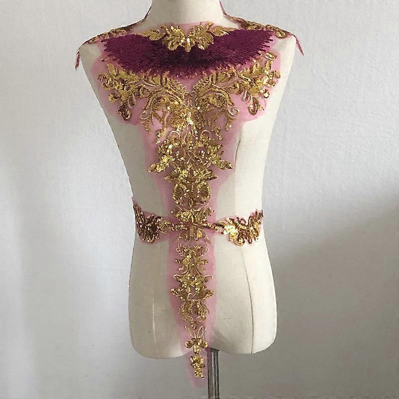 1 Set Tulle Gold Sequin Embroidery Lace Fabric Tassel Royal Noble Wedding Gown Applique Patch Collar Dress Diy