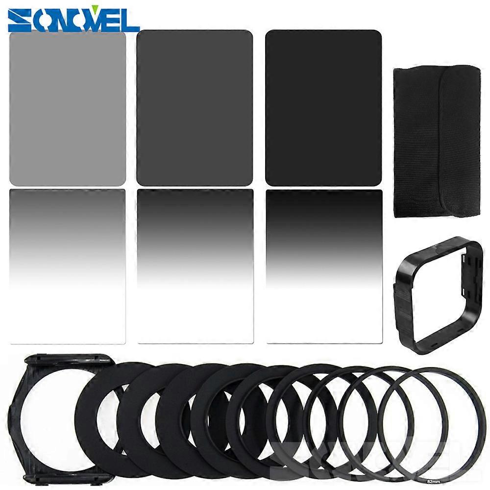 Gradient Neutral Density Complete & Gradual ND 2 4 8 Square Filter Kit + 9 Adapter rings for Cokin P Series DSLR Camera Lens
