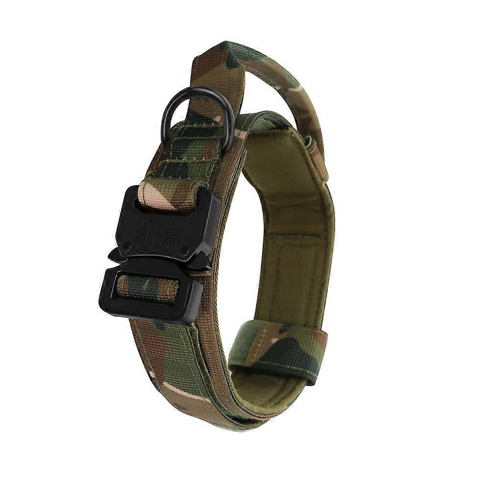 Dww - A camouflage nylon dog collar, size L, with a handle, suitable for small and large dogs, soft padding, very strong, waterproof, adjustable