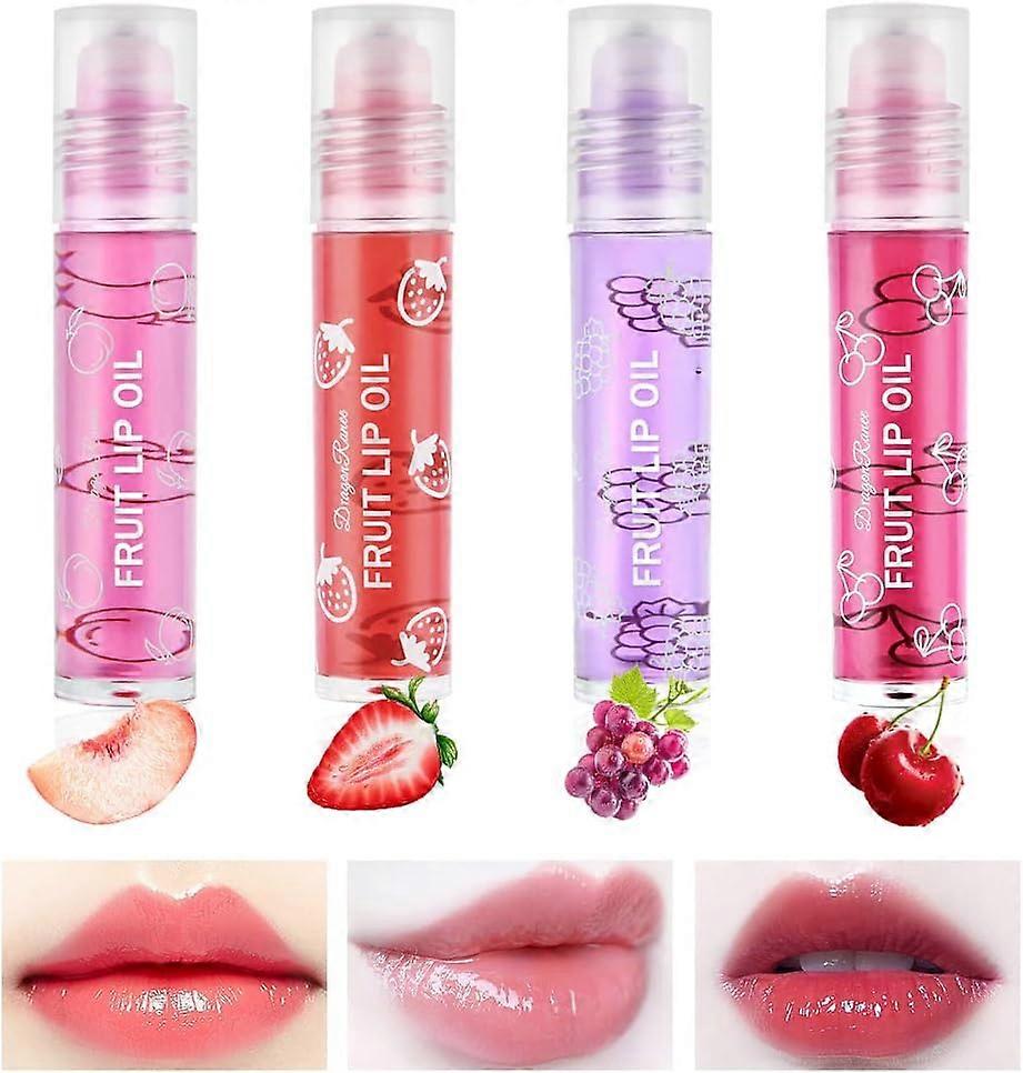 4Pcs Fruit-Flavored Lip Gloss Set For Dry Lip, Long Lasting Lip Glow Balm Lip Care, Transparent Moisturizing No-Sticky Lip Gloss