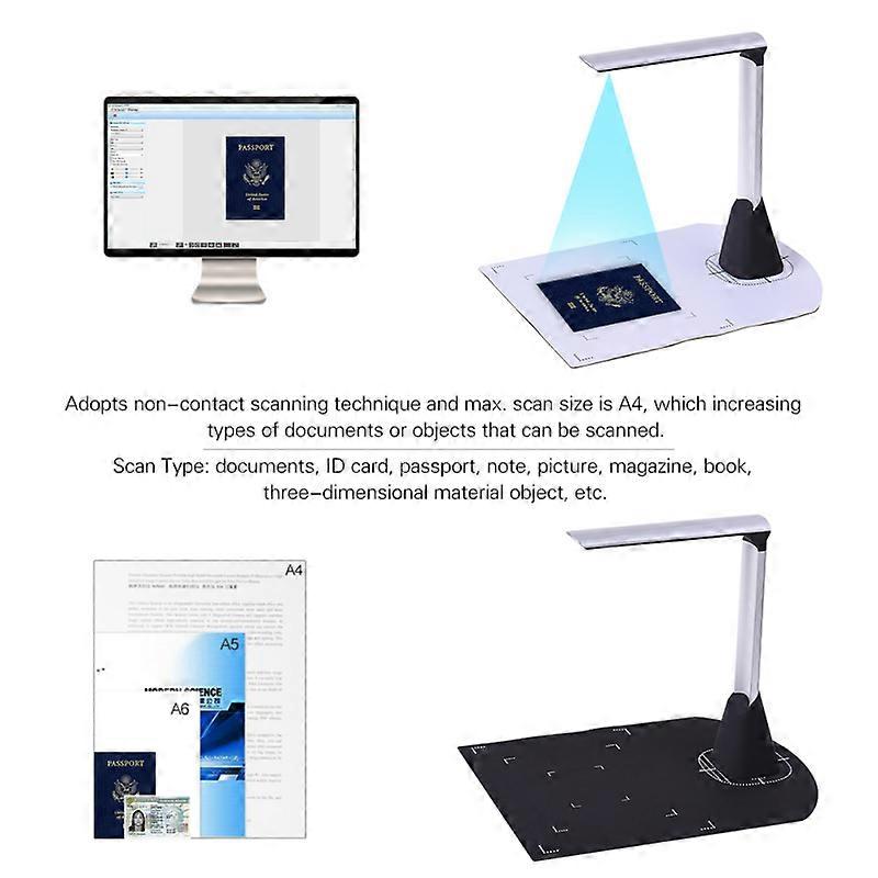 Portable Haute Vitesse USB Livre Image Document Caméra Scanner 5 Méga-pixels HD Haute Définition Max. A4 Taille De Numérisation avec Fonction OCR LED Lumière pour Classe