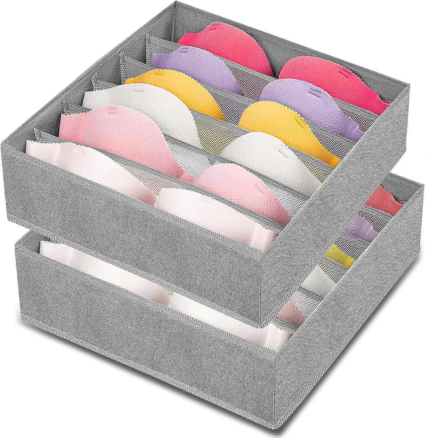 2 Pack Underwear Storage Boxes, 6 Compartment Folding Drawer Dividers - Gray
