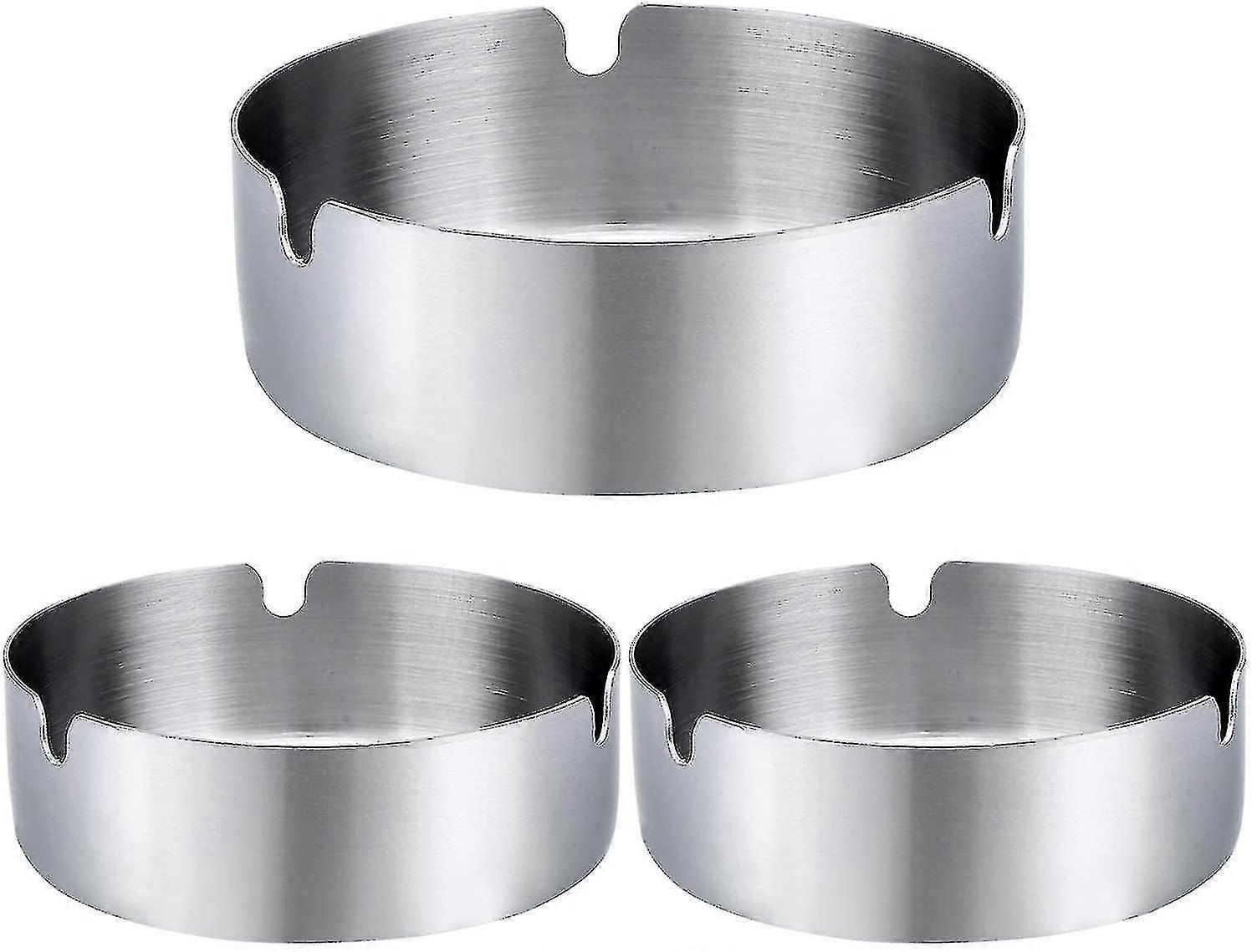 3pcs Tabletop Round Less Steel Ash Tray