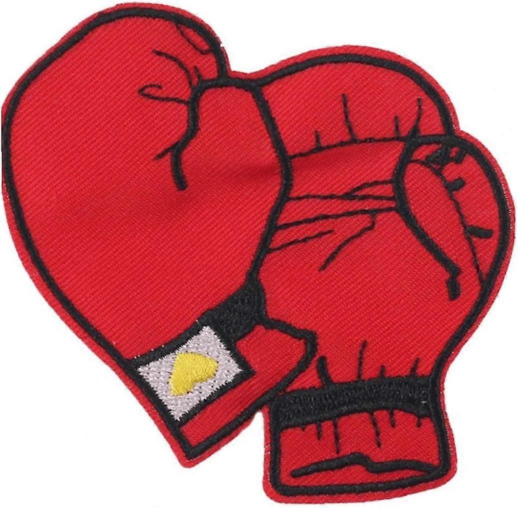 Set of 5 Iron on Patches, Red Boxing Glove Embroidered Patches Applique Fabric Sticker Decorative Patch Craft Patches for Bags Clothes