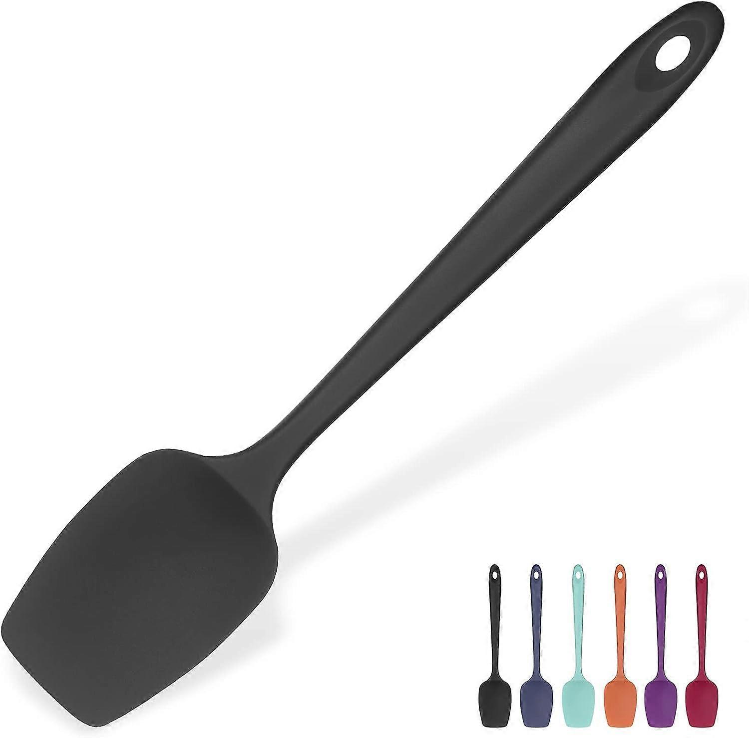 Silicone Spoon Spatula: 315 Heat Resistant Flexible Seamless Rubber Spatula, Cooking Kitchen Utensil for Mixing Stirring Scraping (27cm, Black)