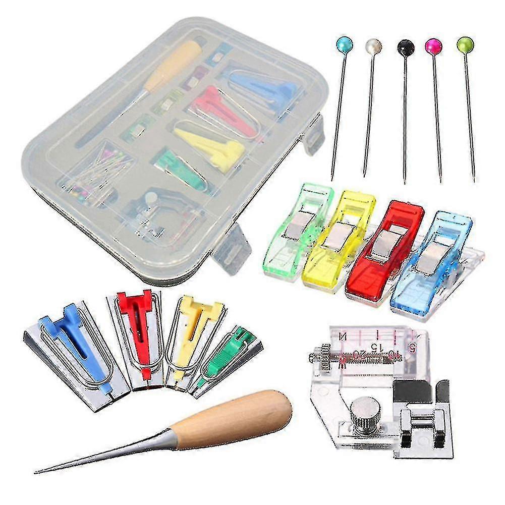 Fabric Bias Binding Tape Maker Kit Patchwork Binder Foot Awl Clips Pins Household Diy Sewing