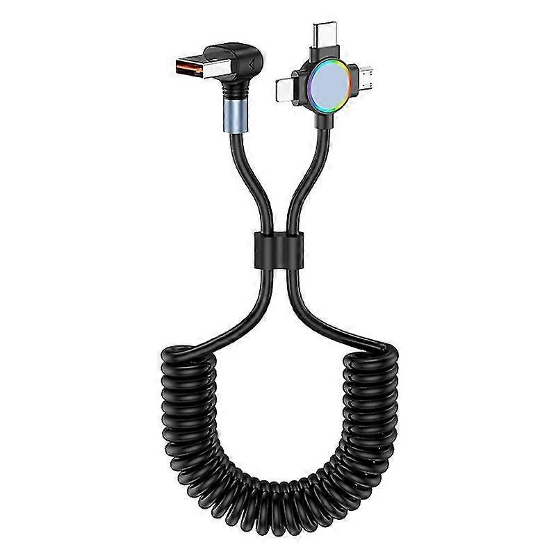 For iPhone 15 Series 1.5m Elbow USB-A to 8 Pin+Micro USB+Type-C 3-in-1 Stretchable Spring Data Cable