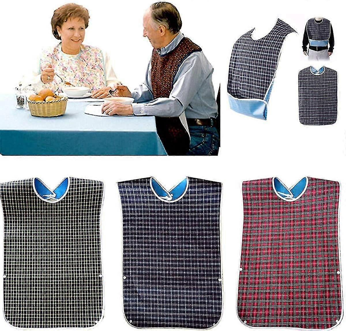 3 Pack Adult Bibs With Crumb Catcher - Washable Adult Dining Bib, Large Adult