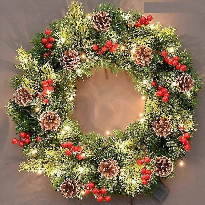 Lit Artificial Christmas Wreath Flocked with Mixed Decorations and Pre-Strung White LED Lights